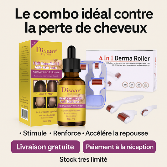 🧴 COMBO POUSSE & ANTI-CHUTE – DERMA ROLLER + HUILE DISAAR
